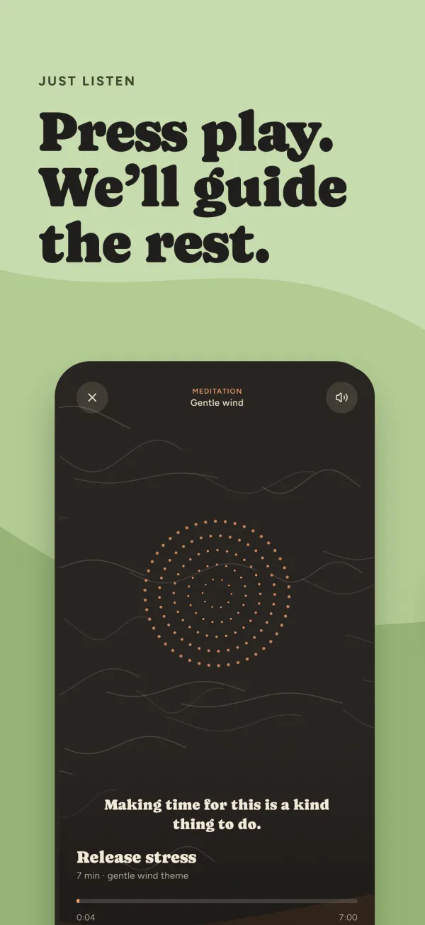 Meditation player with a softly glowing dot circle